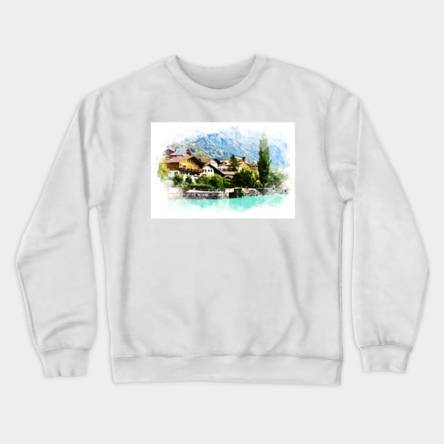 Swiss Alps Watercolor Mountains Landscape Art / Switzerland Crewneck Sweatshirt by Naumovski